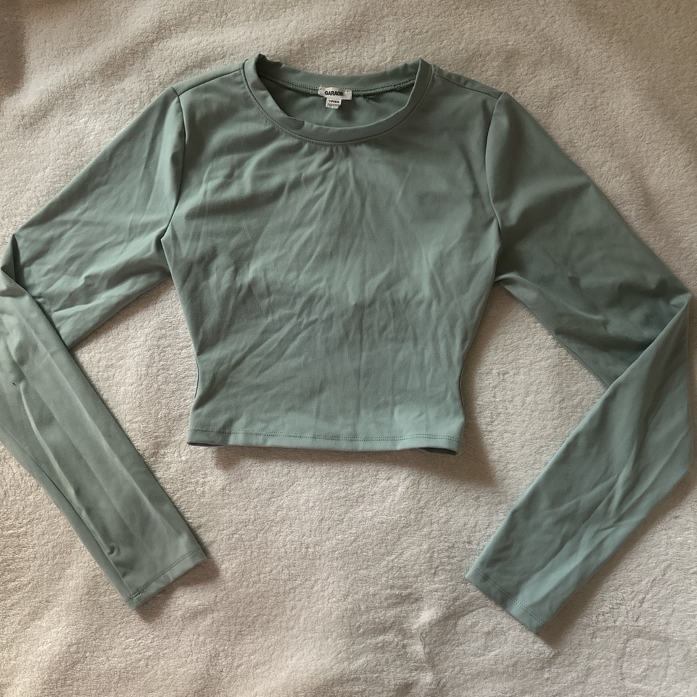 Garage Sage Green Long Sleeve Crop Top